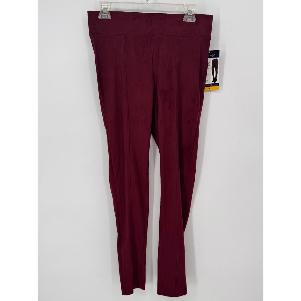 Seven7 Leggings Women M Burgundy NWT High Rise Faux Suede Pull On Seam 7M1017